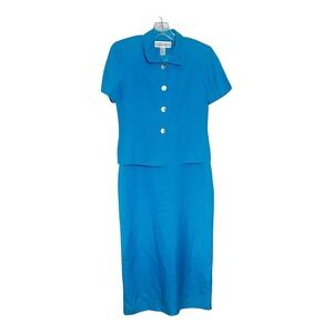 Jessica Howard Blue Dress Suit‎ Set Linen Rayon Formal Career